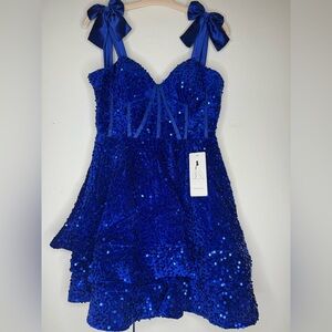 Blue Sequin Mini Dress